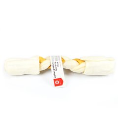 Коса смаколик дентал зі шкіри для собак MACED біло-жовта 25 см