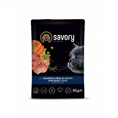 Вологий корм SAVORY для дорослих котів, лосось з горошком у соусіі 85 г
