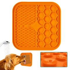 Килимок для повільного годування - злизування для собак і котів 15х15см помаранчевий