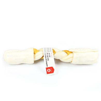 Коса лакомство дентал из шкуры для собак MACED бело-желтая 25 см