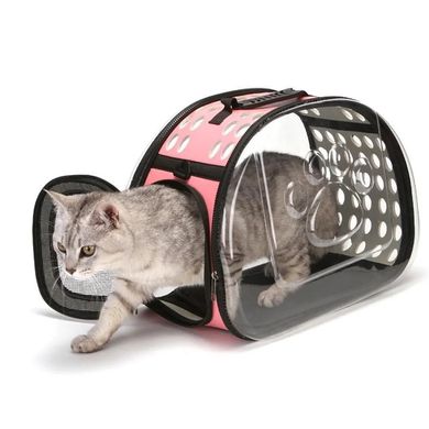 Переноска складная для котов и собак прозрачная 42х26х35 см - розовая