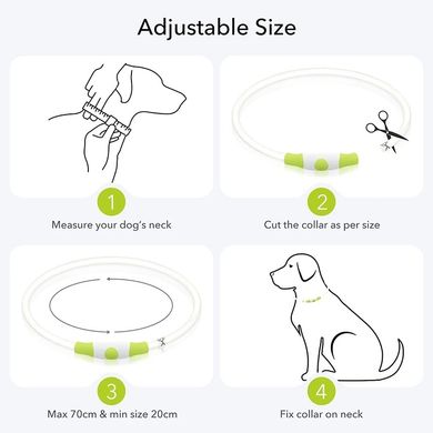LED USB ошейник для собак и котов круглый S 35 см - зеленый