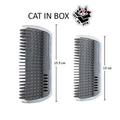 Щетка чесалка угловая для котов CAT IN BOX с мятой 13х8,5х3,5 см серая