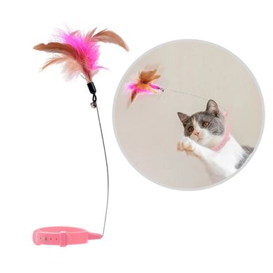 Дразнилка - нашийник для кішок з пір'ям 20-34 см - рожева