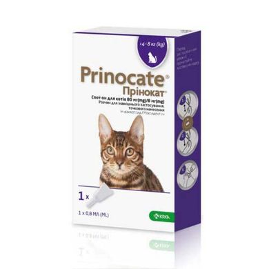 Капли от блох и клещей KRKA Prinocate (Принокат) спот-он для котов от 4 до 8 кг (1шт.)