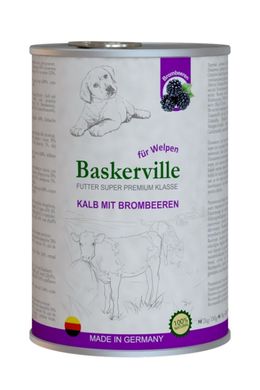 Влажный корм Baskerville Super Premium для щенков телятина с ежевикой, 800 г