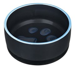 Миска керамическая для котов и собак Trixie 0.75л 16см - чёрная с голубым с лапой