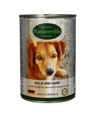 Вологий корм для собак BASKERVILLE телятина та м'ясо гусака, 800 г